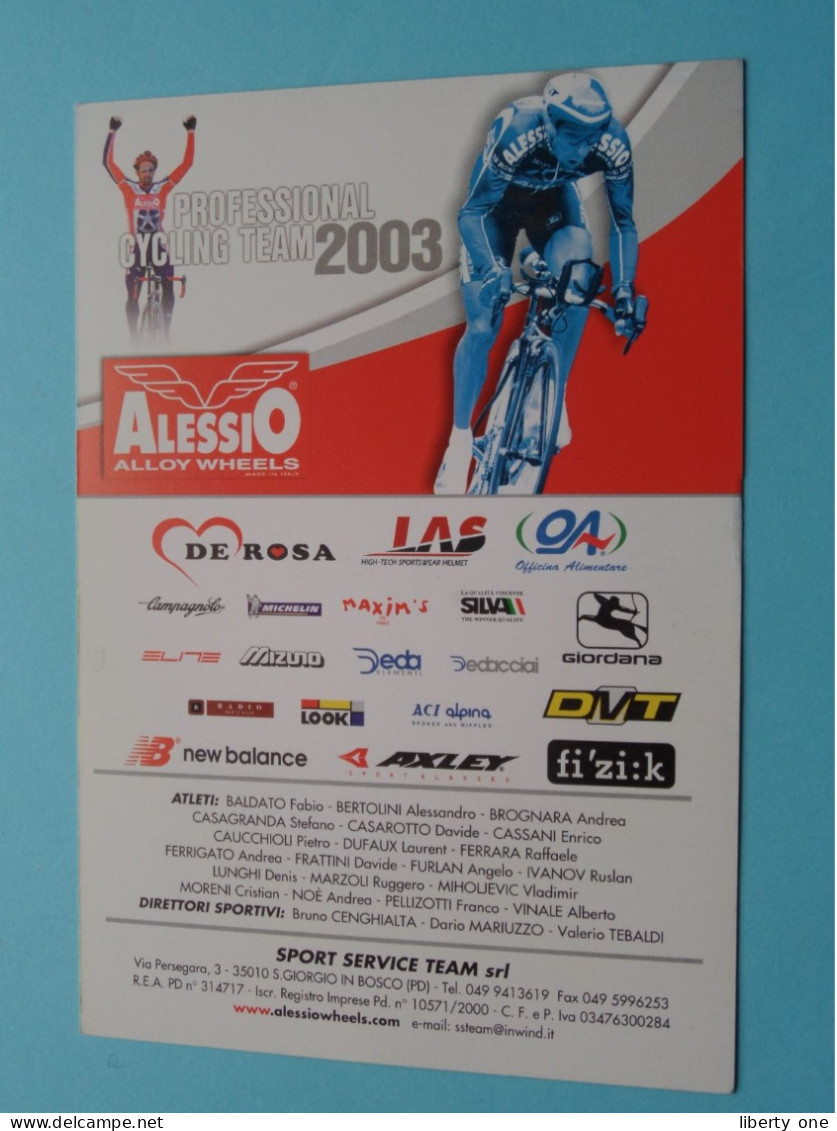 Davide FRATTINI > Team 2003 ALESSIO Alloy Wheels ( Zie / Voir SCANS ) Format CP ! - Cyclisme