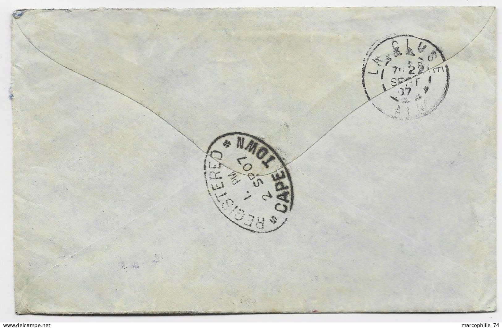 CAPE OF GOOD HOPE 2 1/2C X2 +1D+HALF PENNY LETTRE COVER REG MAL OUVERTE CAPE TOWN 1907 TO FRANCE - Cape Of Good Hope (1853-1904)