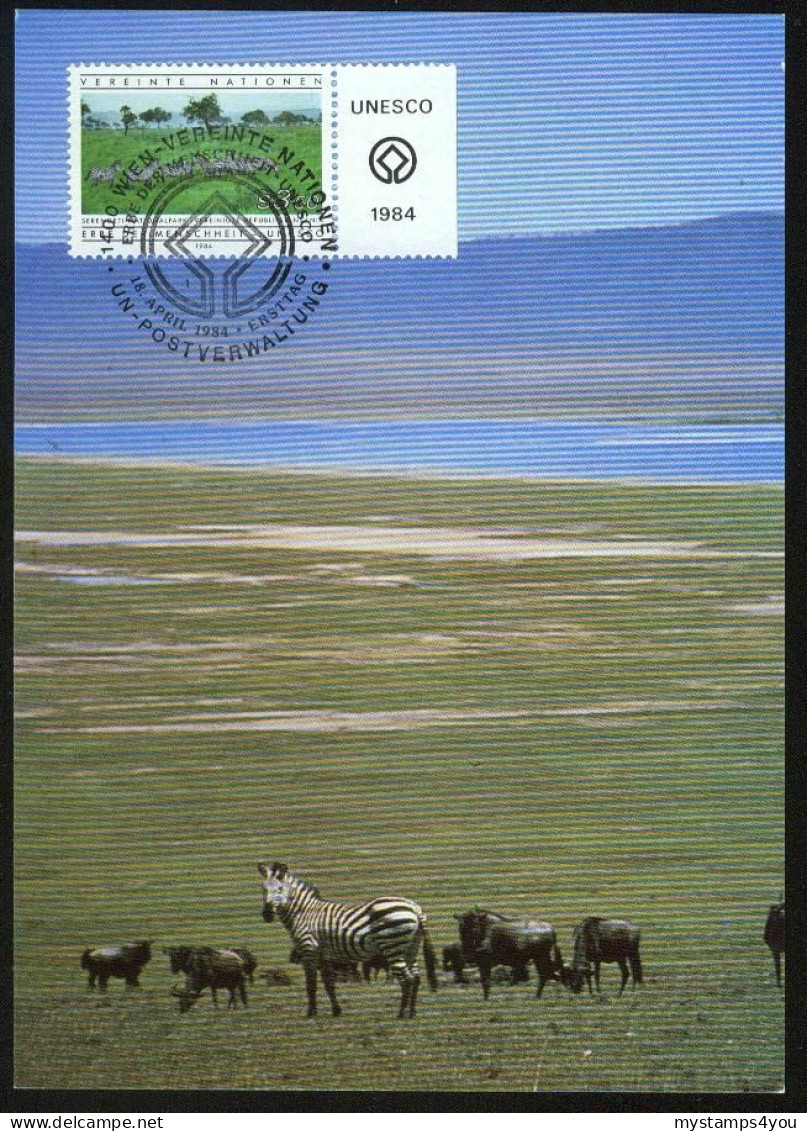 Mk UN Vienna (UNO) Maximum Card 1984 MiNr 41 | World Heritage-UNESCO. Serengeti National Park, Tanzania #max-0042 - Maximumkaarten