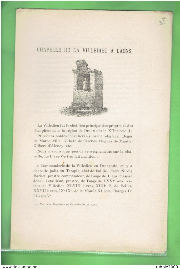 1904 LAONS CHAPELLE DE LA VILLEDIEU CHAPELLE DES TEMPLIERS EURE ET LOIR - Centre - Val De Loire