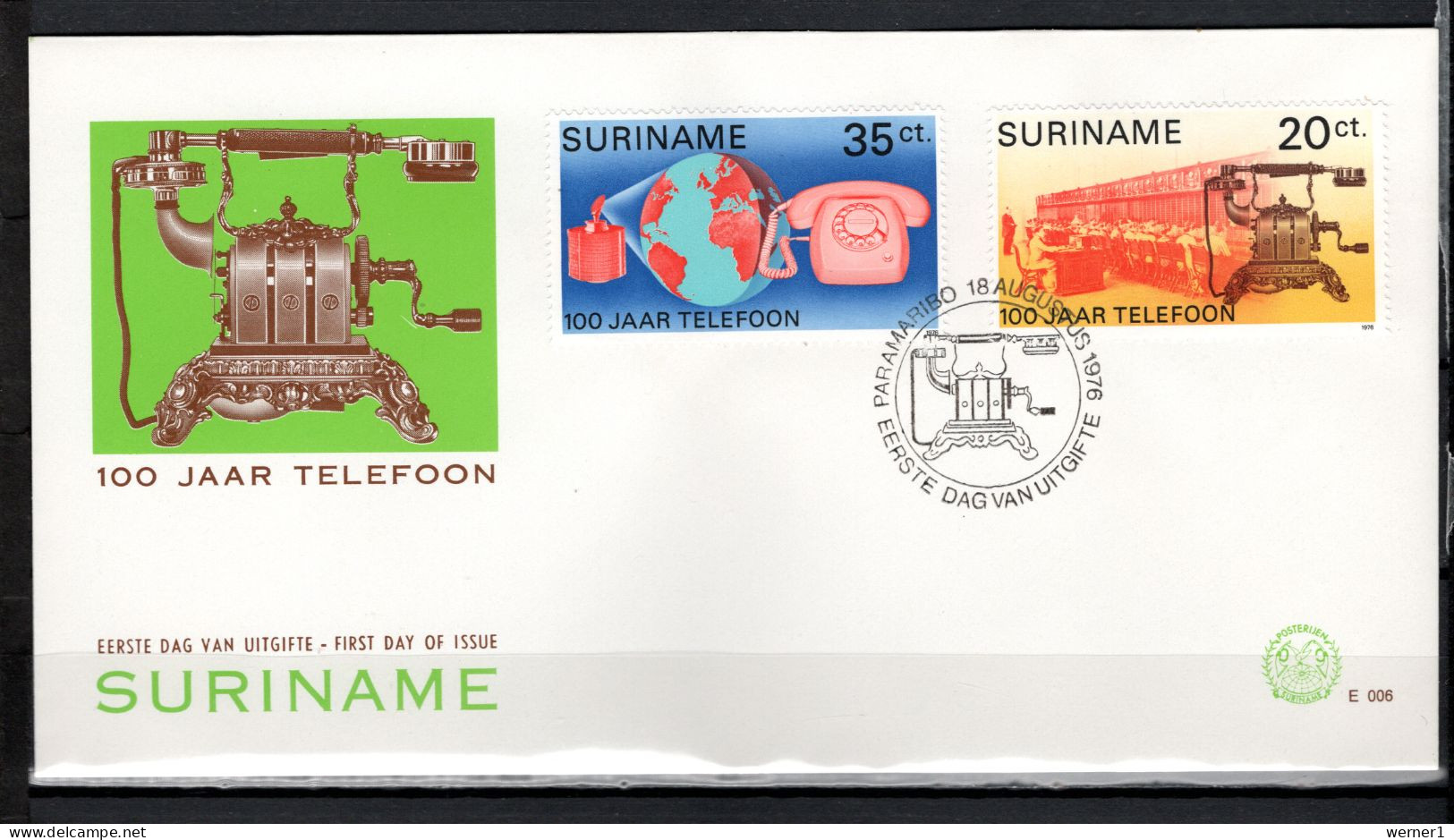 Suriname 1976 Space, Telephone Centenary Set Of 2 On FDC - Südamerika