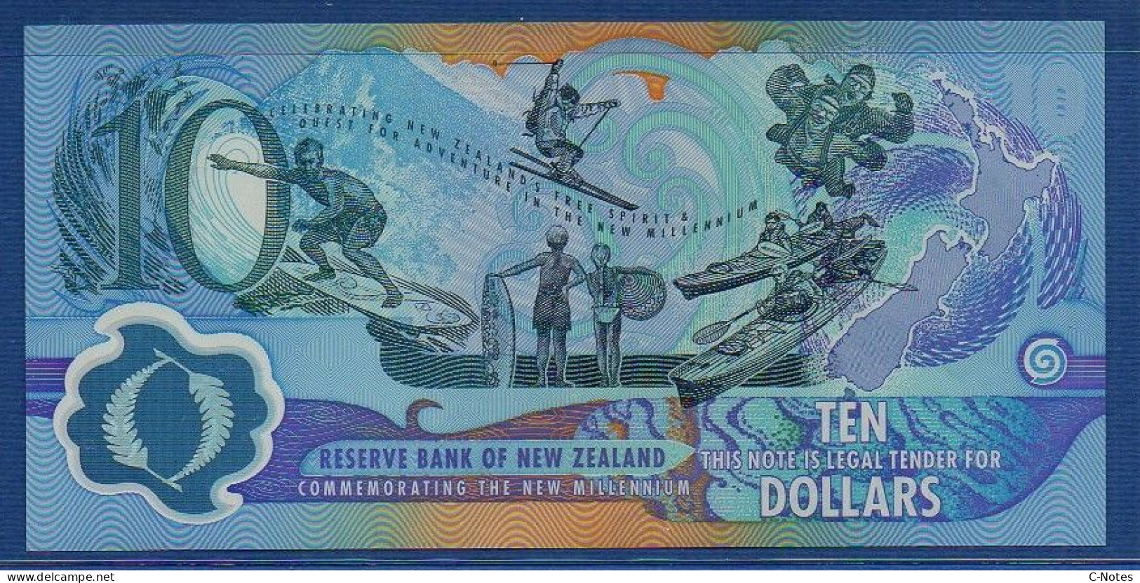 NEW ZEALAND  - P.190a – 10 Dollars 2000 UNC, S/n CD00048423 - Year 2000 Commemorative Issue - Black Serial - Nouvelle-Zélande