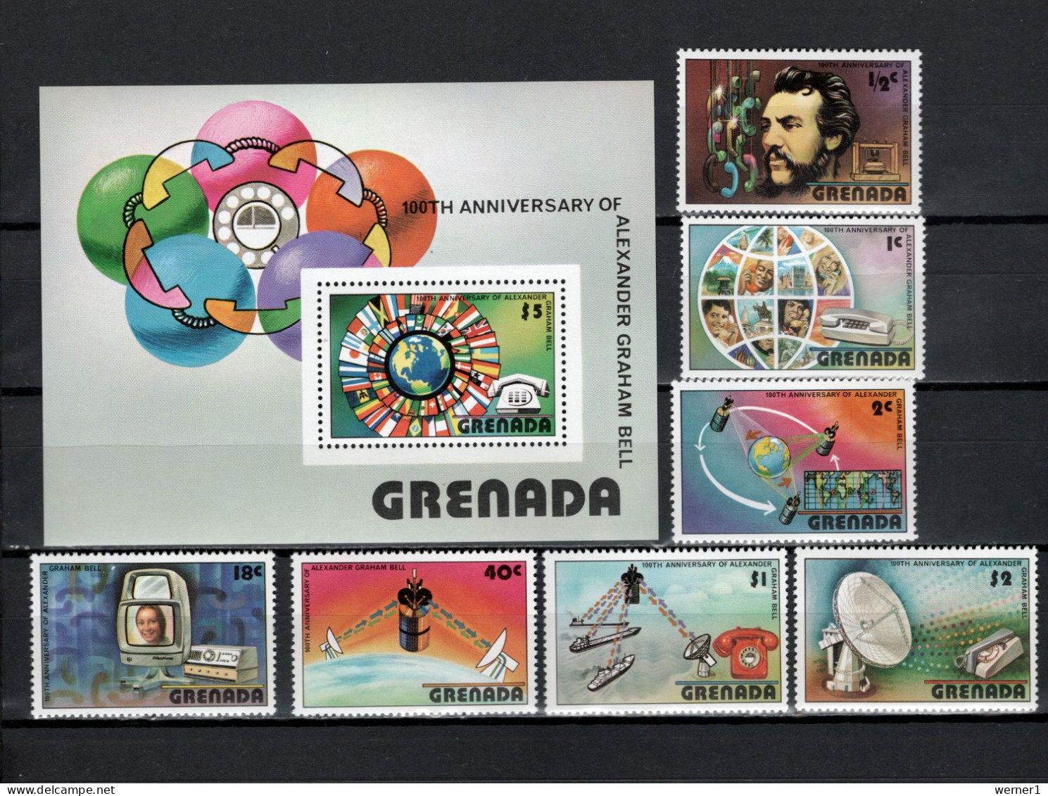 Grenada 1976 Space, Telephone Centenary Set Of 7 + S/s MNH - Amérique Du Nord