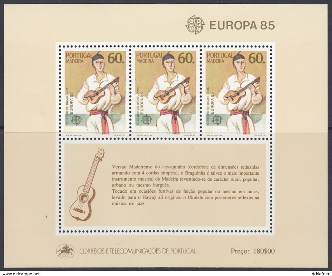 MADEIRA Block 6, Postfrisch **, Europa CEPT:  Musik 1985 - 1985