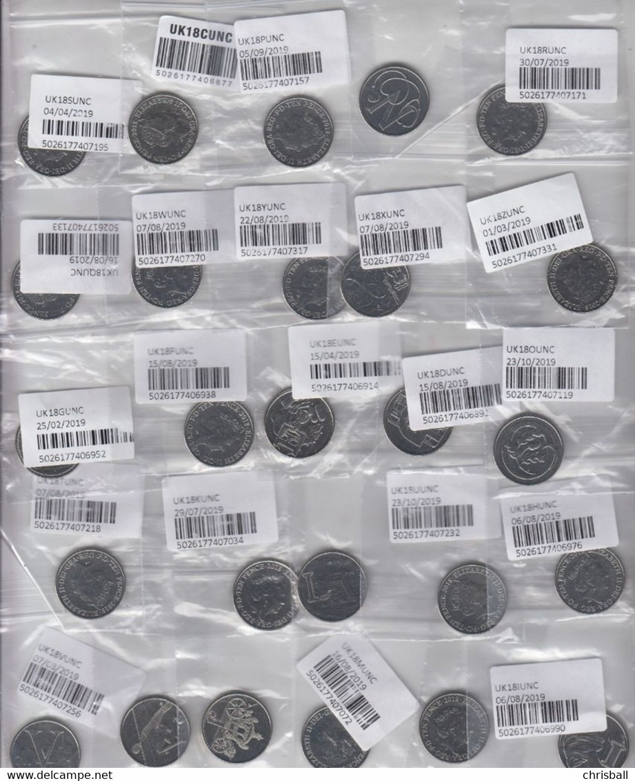 Great Britain UK  2018 10p  A - Z Coins (Complete 26) Uncirculated - 10 Pence & 10 New Pence