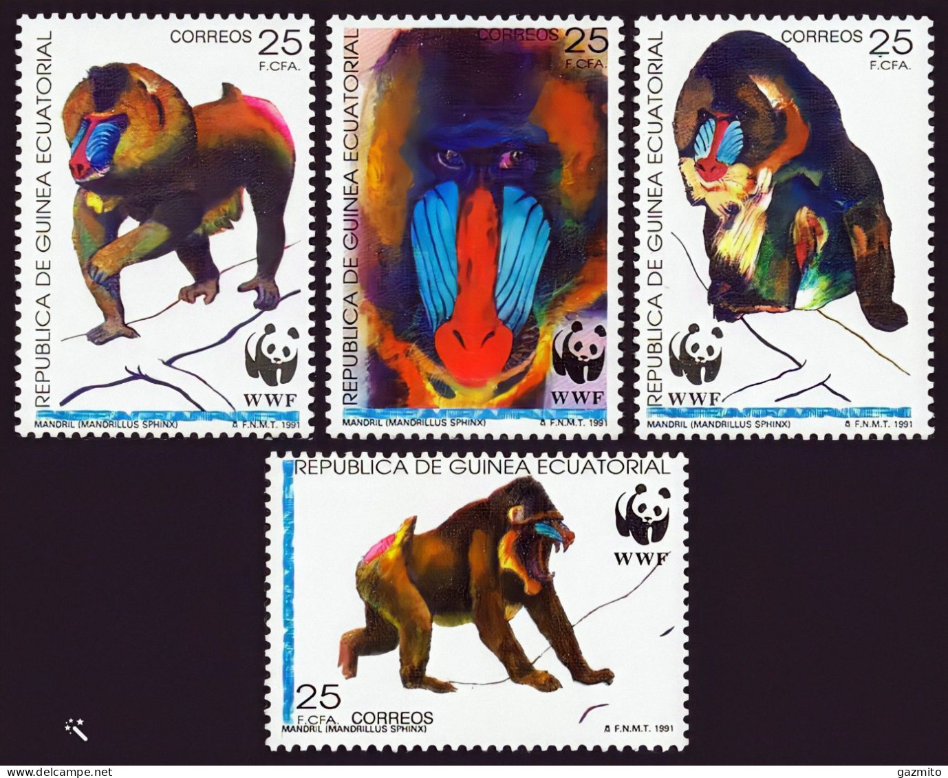 Guinea Equat. 1991, Wwf, Baboons, 4val - Equatoriaal Guinea