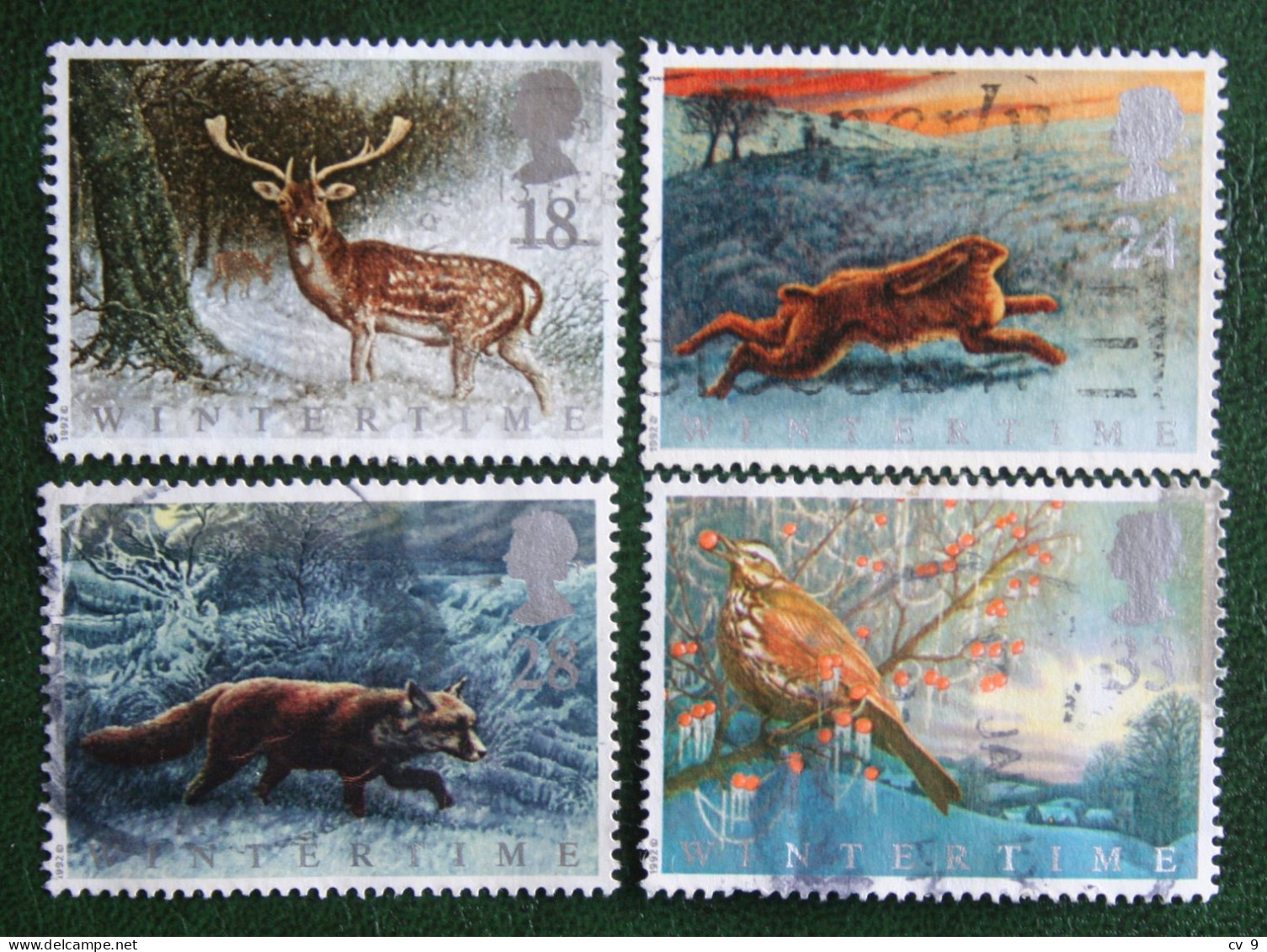 Animals In Winter Dear Fox Hare Bird (Mi 1372-1375) 1992 Used Gebruikt Oblitere ENGLAND GRANDE-BRETAGNE GB GREAT BRITAIN - Gebraucht