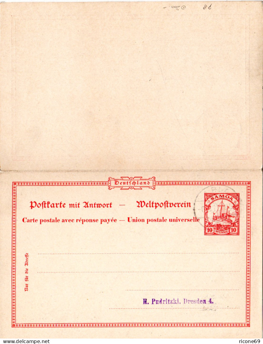 Samoa P8, 10+10 Pf. Doppelkarte Blanco Gestempelt APIA. (Michel Gebr. 200.-) - Samoa