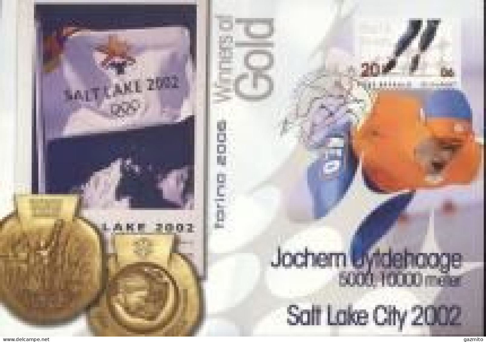 Netherlands 2012, Olympic Games Winners, Salt Lake J. Jydehooge, Special Cover - Hiver 2002: Salt Lake City