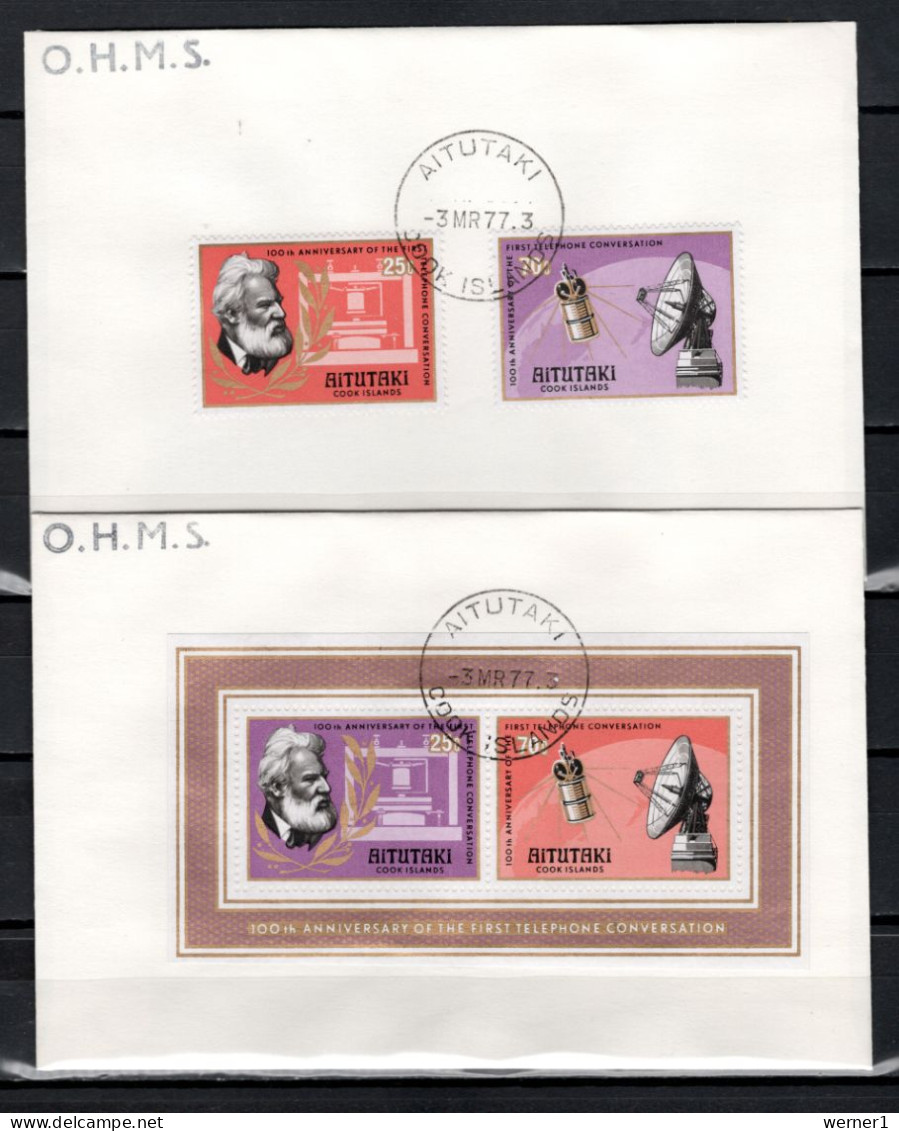 Aitutaki 1976 Space, Telephone Centenary Set Of 2 + S/s On 2 FDC - Oceania