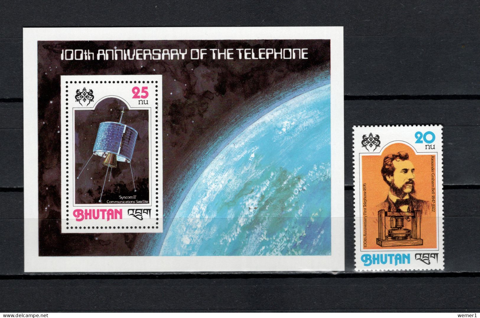 Bhutan 1976 Space, Telephone Centenary Stamp + S/s MNH - Asien