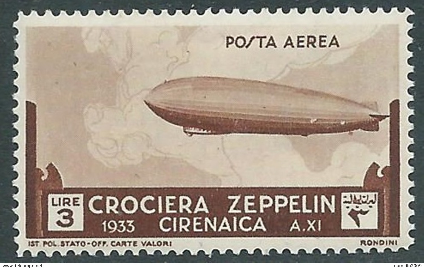 1933 CIRENAICA POSTA AEREA ZEPPELIN 3 LIRE MNH ** - P41-9 - Cirenaica