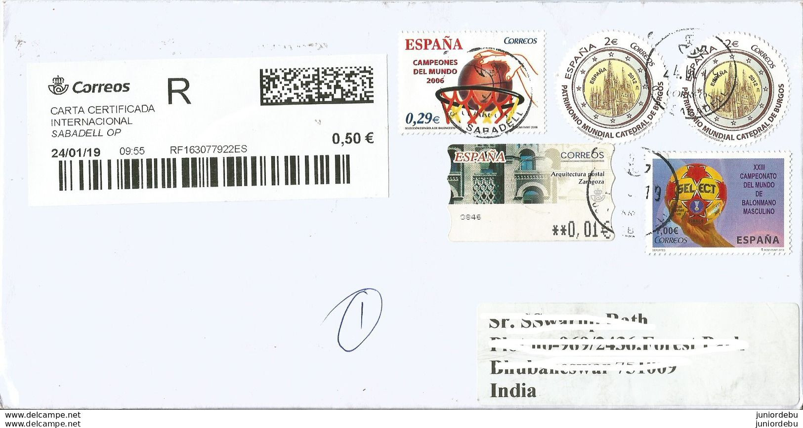 Spain  - 2013 - 23rd World Handball Championship    - Stamp  Used On Registered  Cover To India.. ( OL 31/03/2019) - Handbal