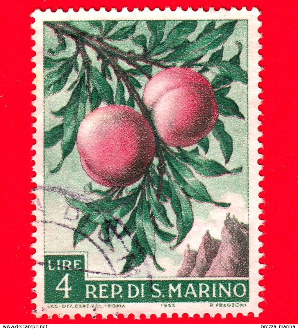 SAN MARINO - Usato - 1958 - Prodotti Agricoli - Pesche - 4 - Unused Stamps