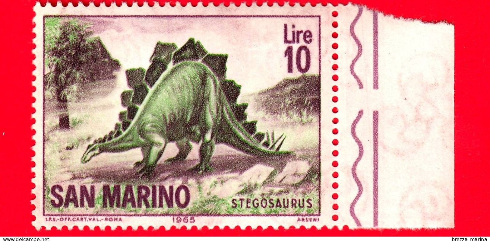 Nuovo - MNH - SAN MARINO - 1965 - Animali Preistorici - Stegosauro - 10 L. - Nuovi