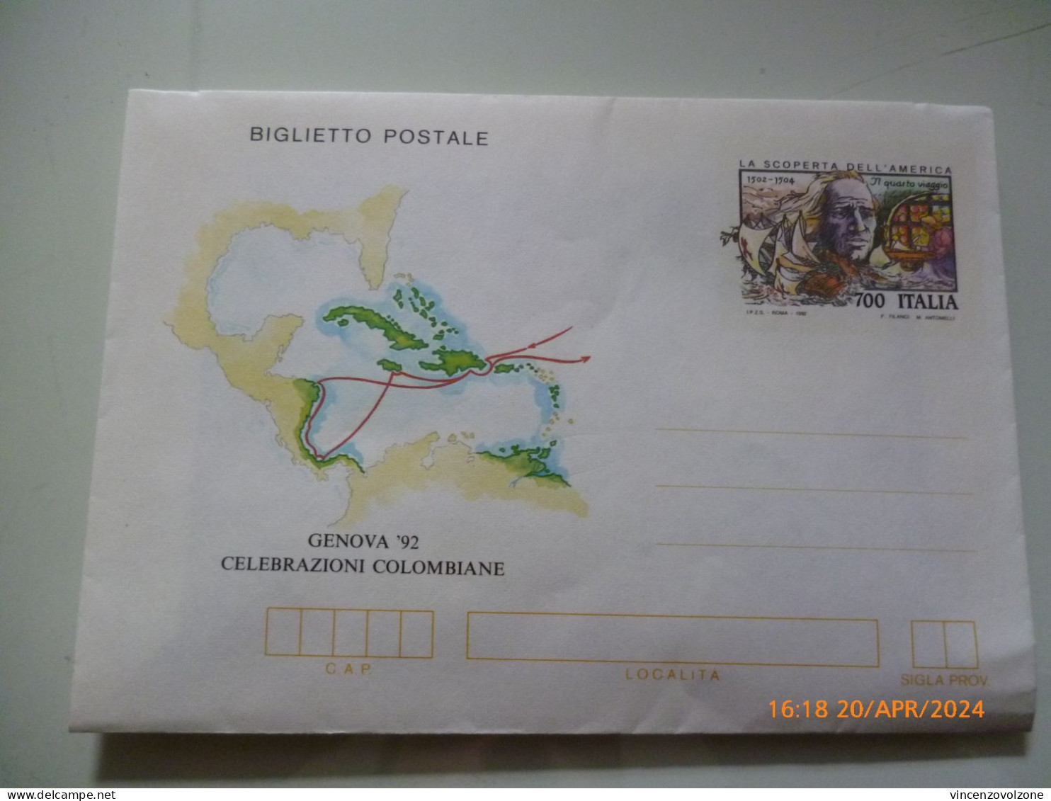 Biglietto Postale "GENOVA '92 CELEBRAZIONI COLOMBIANE" - 1991-00: Marcophilia