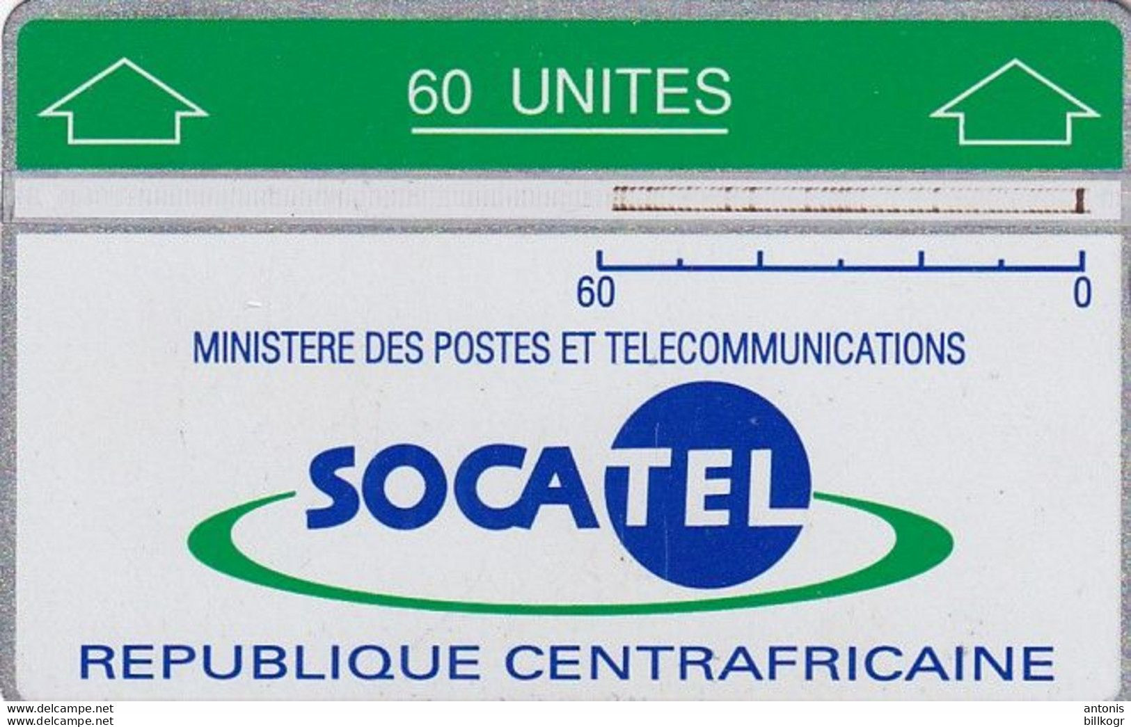 CENTRAL AFRICAN REPUBLIC(L&G) - SOCATEL Logo 60 Units, Chip SC5, CN : 207A(inverted), Tirage 6000, Used - Central African Republic