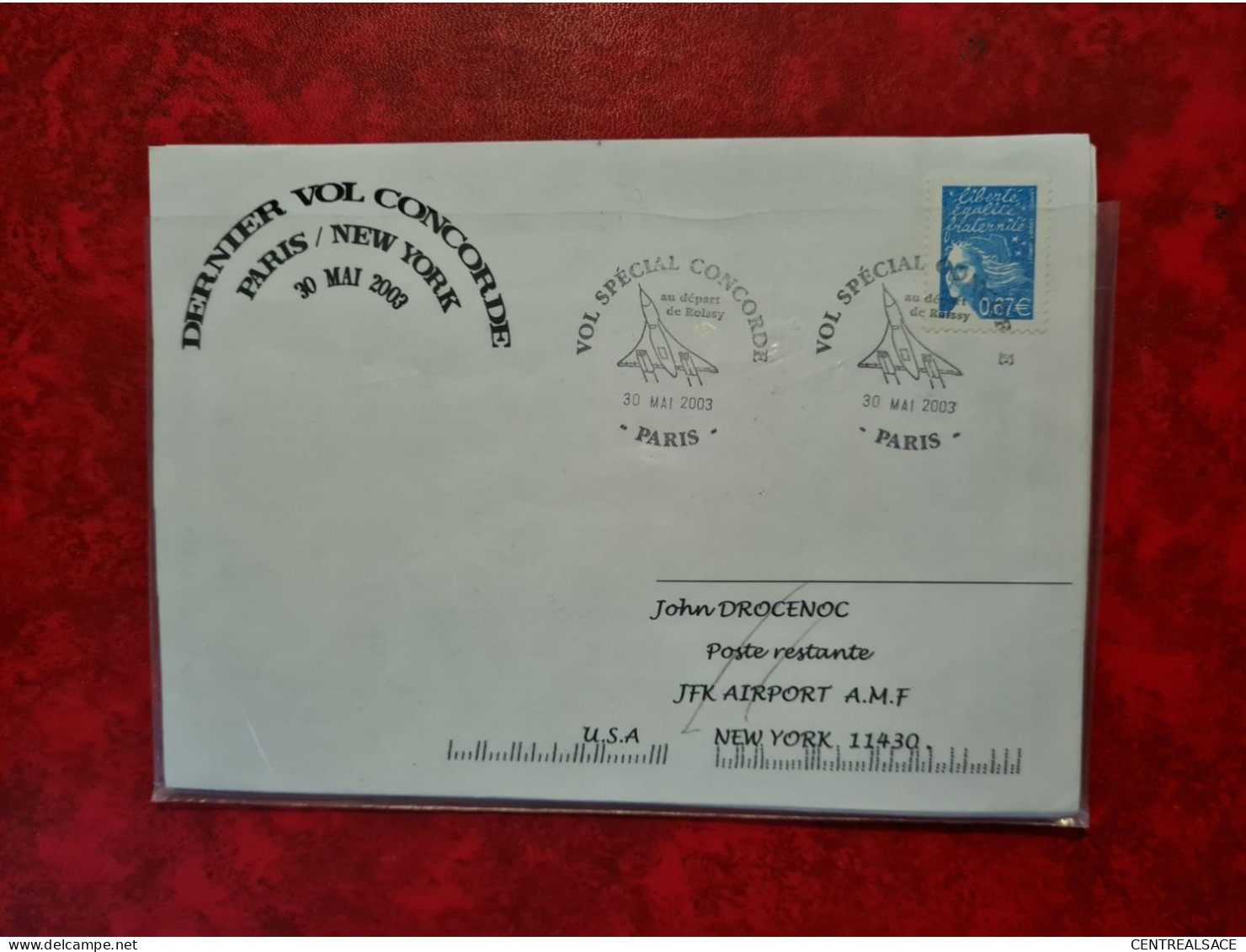 LETTRE PARIS 2003 VOL SPECIAL CONCORDE ROISSY DERNIER VOL PARIS NEW  YORK - Briefe U. Dokumente