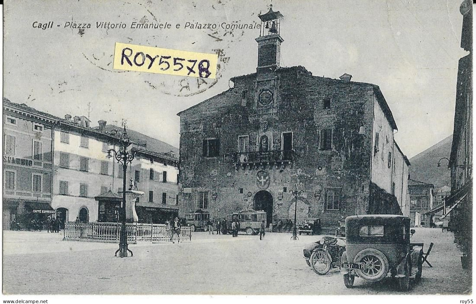 Marche-pesaro Urbino-cagli Piazza Vittorio Emanuele Veduta Palazzo Comunale Auto Epoca Anni 30 Animata (f.picc./v.retro) - Autres & Non Classés