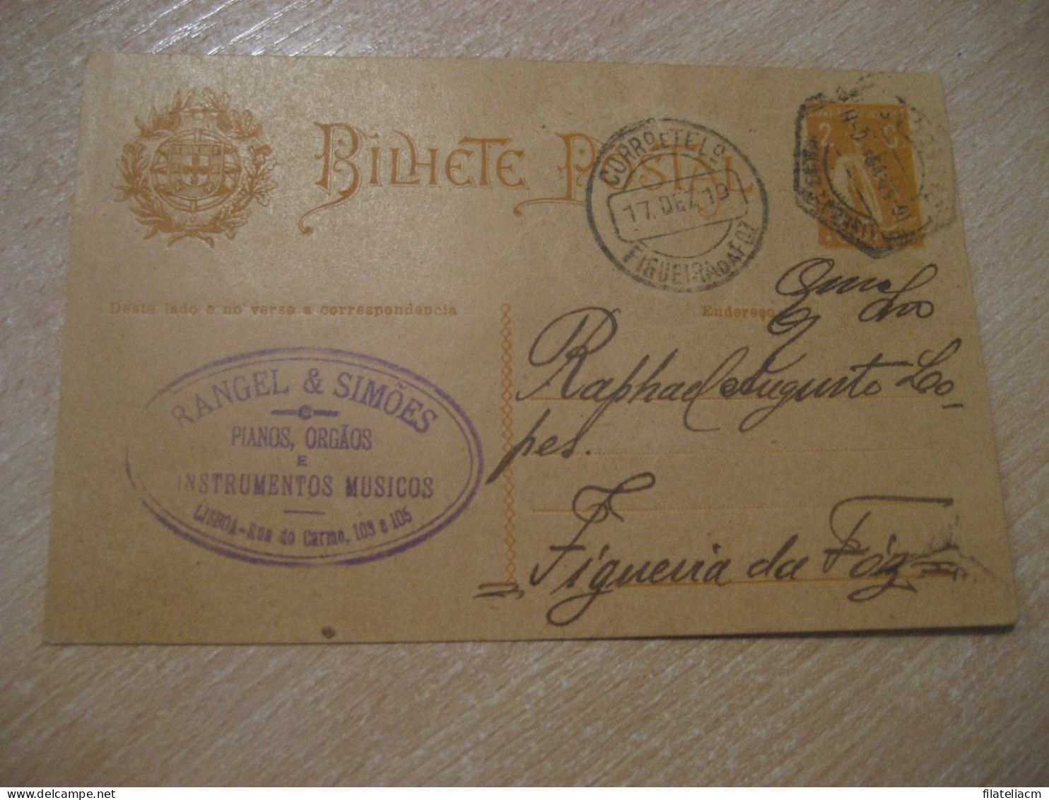 LISBOA Pianos Organos Music Instruments 1919 To Figueira Da Foz Cancel Bilhete Postal Stationery Card PORTUGAL - Brieven En Documenten