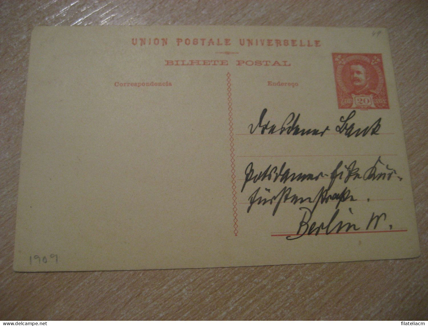 ? 1909 No Cancel To Berlin Germany UPU Bilhete Postal Stationery Card PORTUGAL - Lettres & Documents