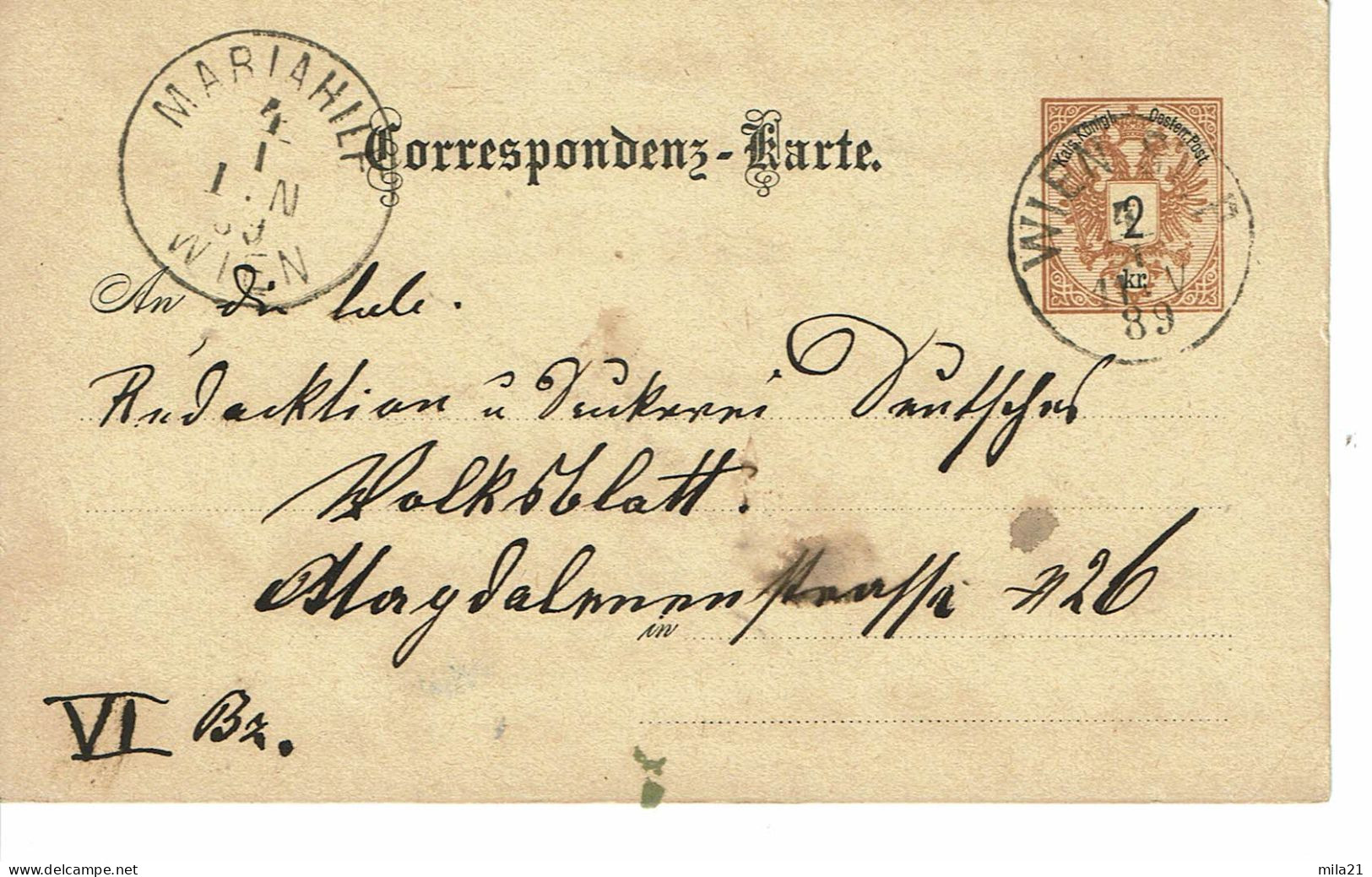 Empire AUTRICHIEN Timbre Type N°40  CORRESPONDENZ KARTE DE 1889 - Postkarten