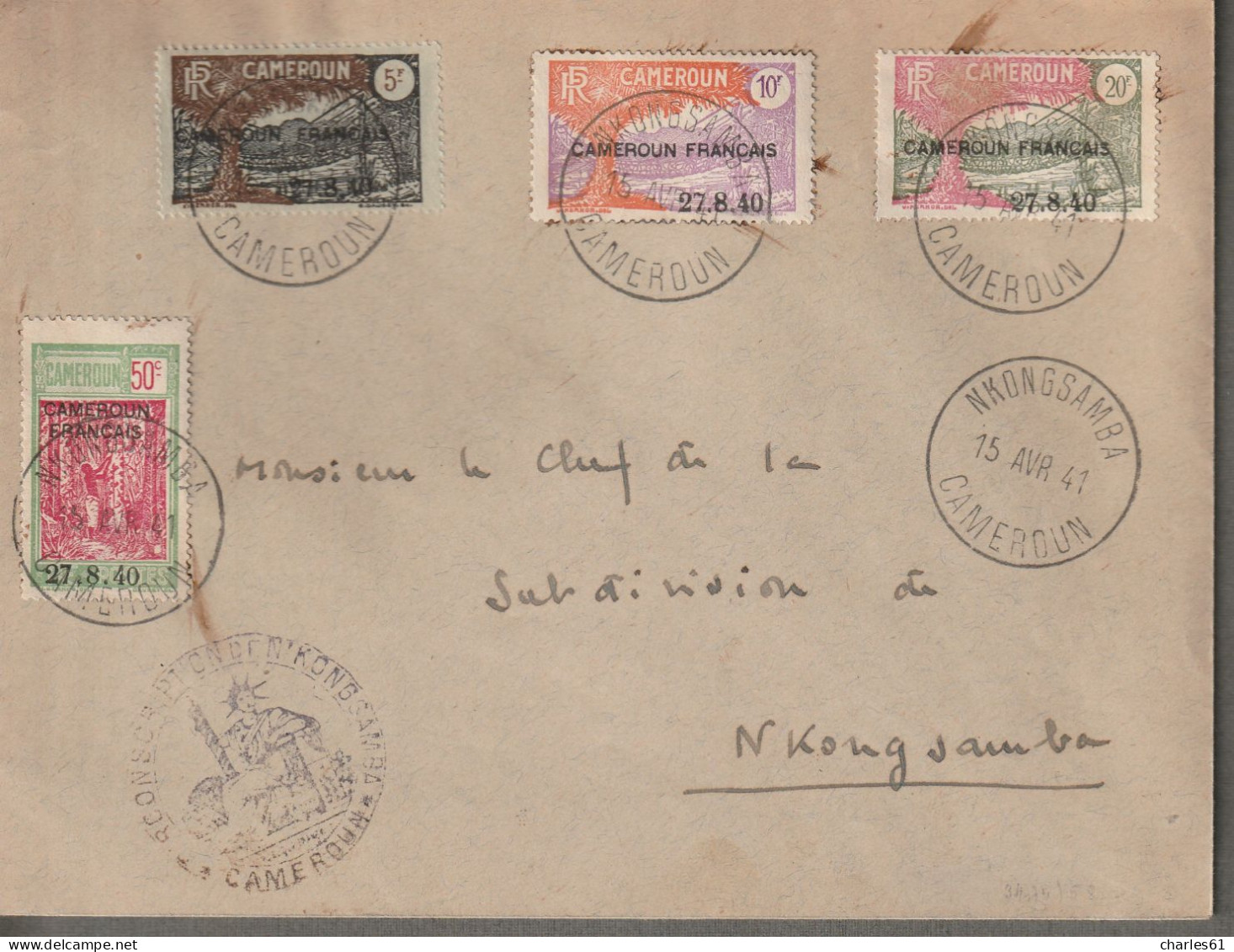 CAMEROUN - LETTRE Avec N°202/5  "Cameroun Français 27.8.1940." De Nkongsamba Le 15/04/1941 - Covers & Documents