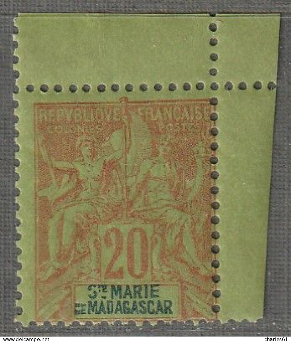 Sainte Marie De Madagascar - N°7 ** (1894) 20c Brique Sur Vert - Ungebraucht