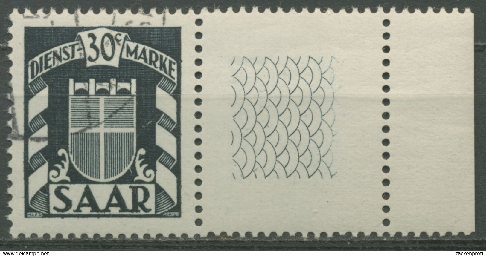 Saarland Dienstmarke 1949 Wappen Mit Leerfeld Rechts, D 34 L Gestempelt - Gebraucht