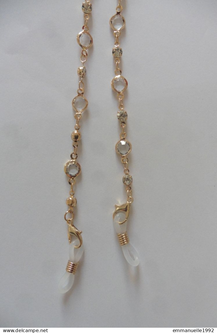 Cordon Chaine à Lunettes En Métal Doré Serti Strass Cristaux Blanc Transparent Fantaisie - Necklaces/Chains