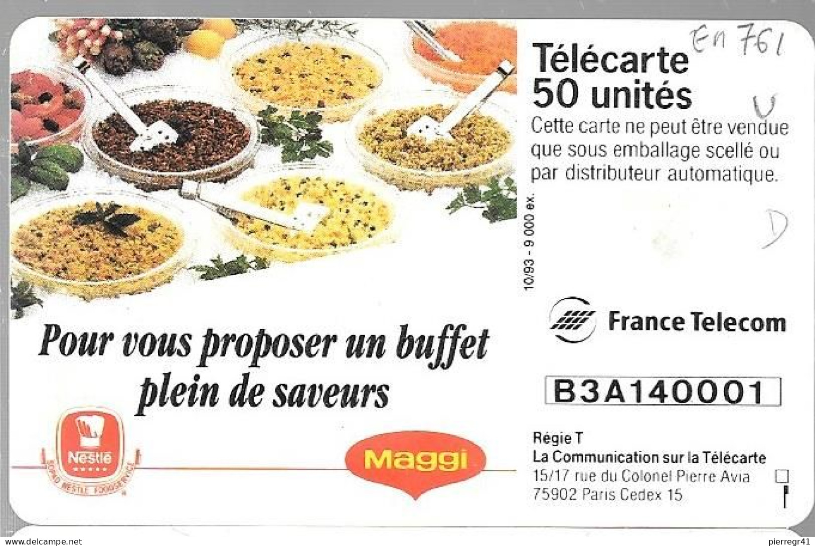 CARTE-PUCE-PRIVEE-PUBLIC-GemA- 50U-EN761-10/93-SALADES De MAGGI R° Glacé-4330EX UTILISE-TBE - 50 Unités   