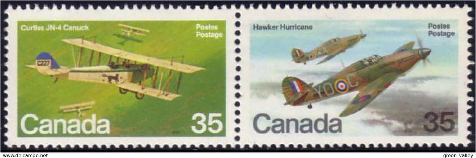 (C08-76aa) Canada Curtiss JN-4 Canuck Hawker Hurricane Se-tenant MNH ** Neuf SC - Unused Stamps