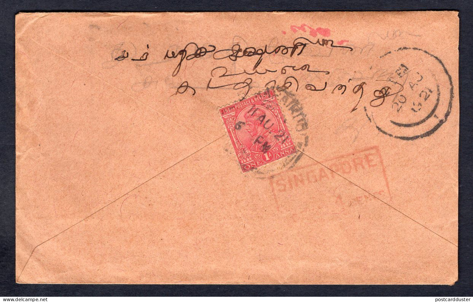 INDIA 1921 Cover To Singapore. Postage Due (p1526) - 1911-35 King George V