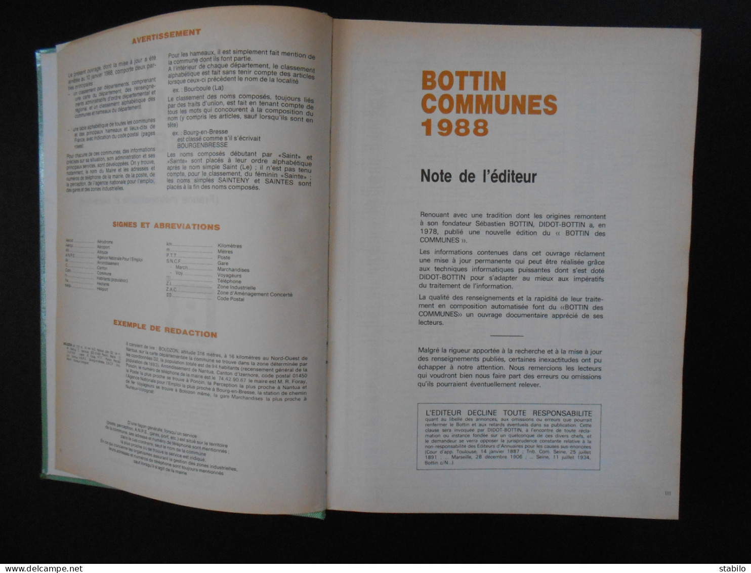 DICTIONNAIRE DES COMMUNES - BOTTIN EDITION 1988 - Dictionaries