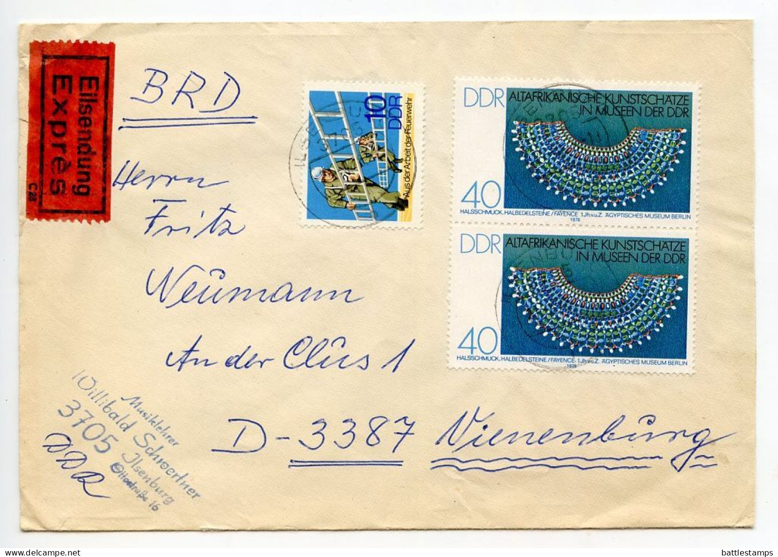 Germany, East 1978 Express Cover; Ilsenburg To Vienenburg; Stamps - 1st & 2nd Century African Art In German Museums - Briefe U. Dokumente