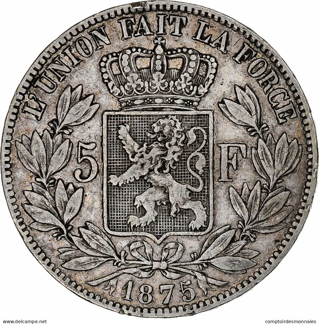 Belgique, Leopold II, 5 Francs, 1875, Bruxelles, Argent, TTB - 5 Francs