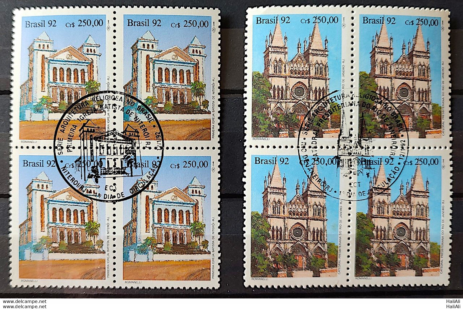 C 1771 Brazil Stamp Religious Architecture Presbyterian Church And Baptist 1992 Block Of 4 CBC RJ Complete Series - Neufs