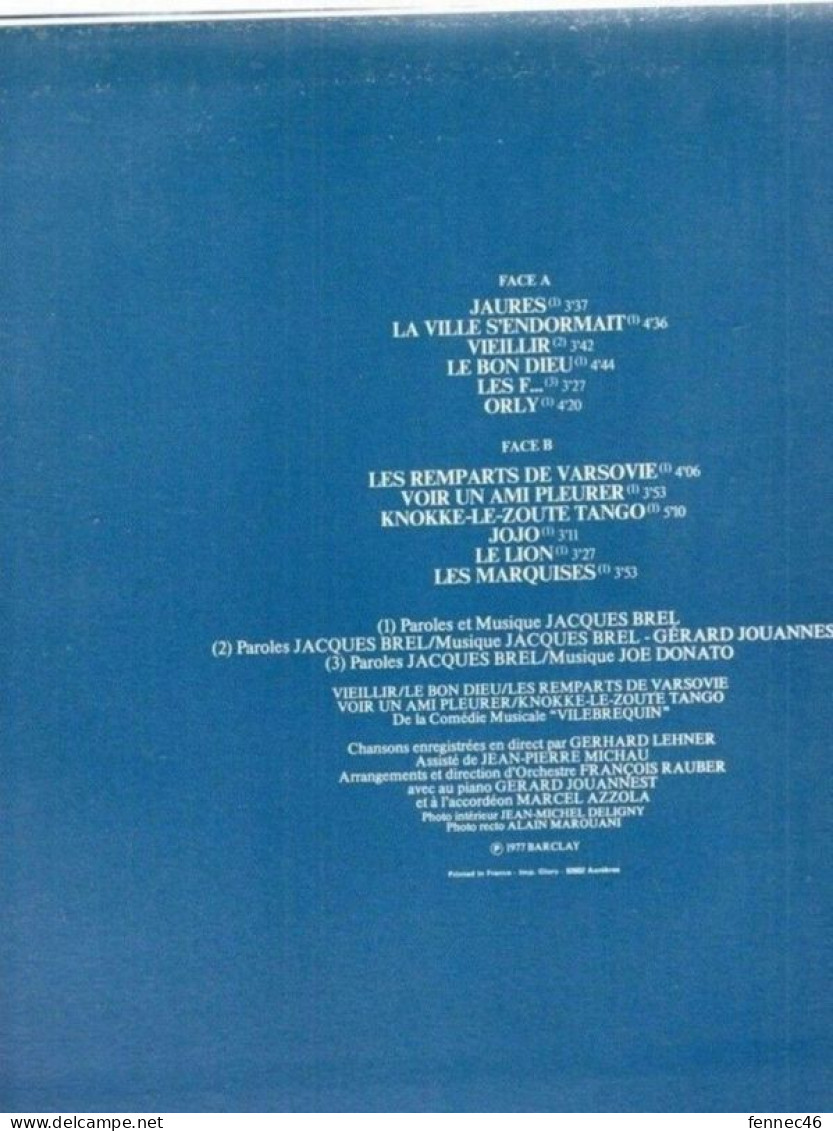 BREL - Jaures, La Ville S'endormait, Vieillir, Le Bon Dieu, Les F..., Orly   (Vinyle 33t) - Sonstige - Franz. Chansons