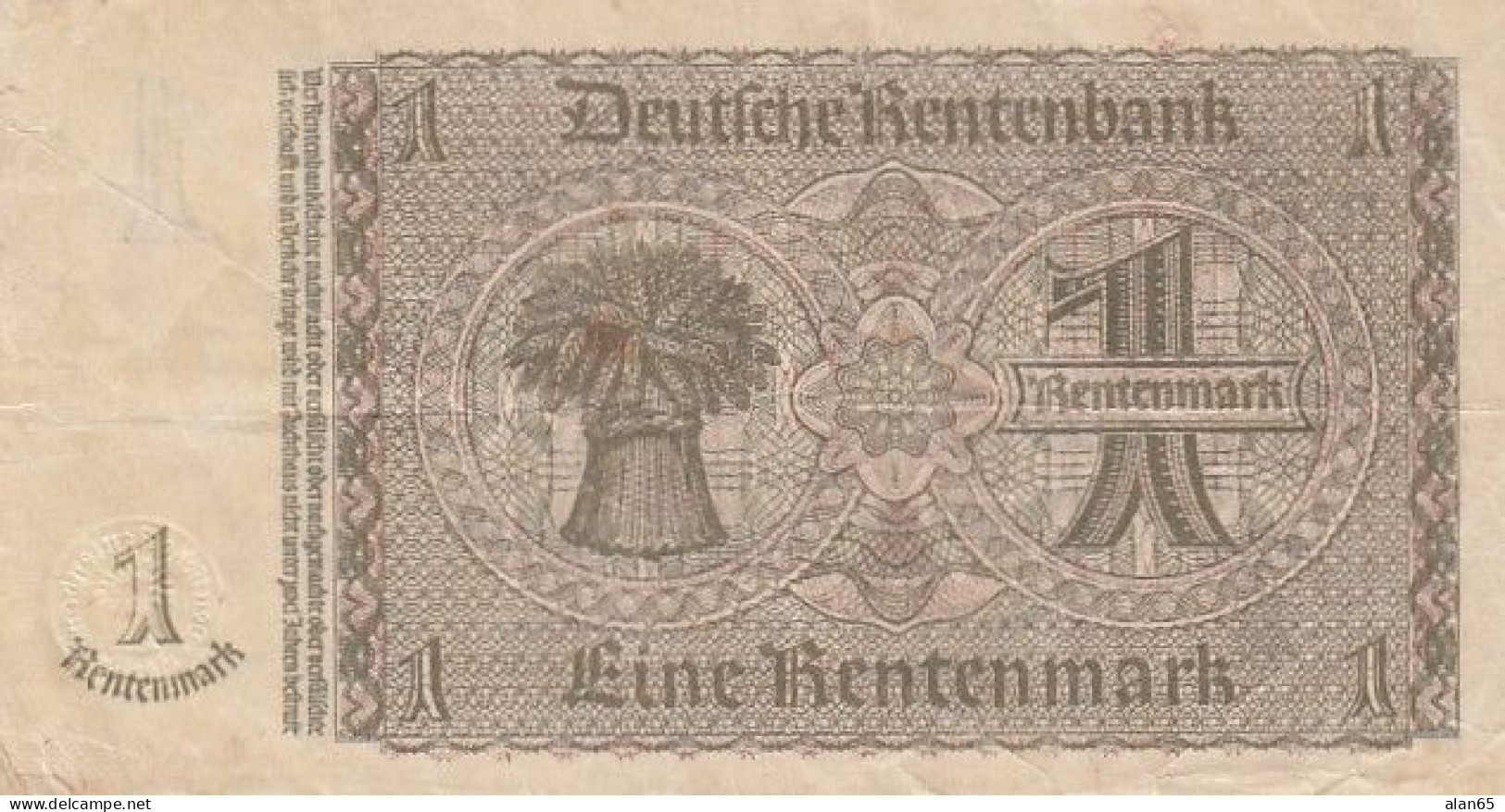 Germany #173b, 1 Rentenmark 1937 Banknote - 1 Rentenmark