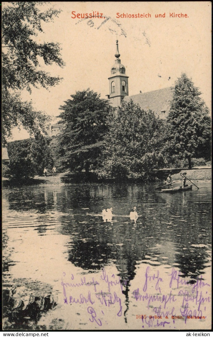 Diesbar-Seußlitz-Nünchritz (Elbe) Schlossteich Und Kirche. 1908 - Diesbar-Seusslitz