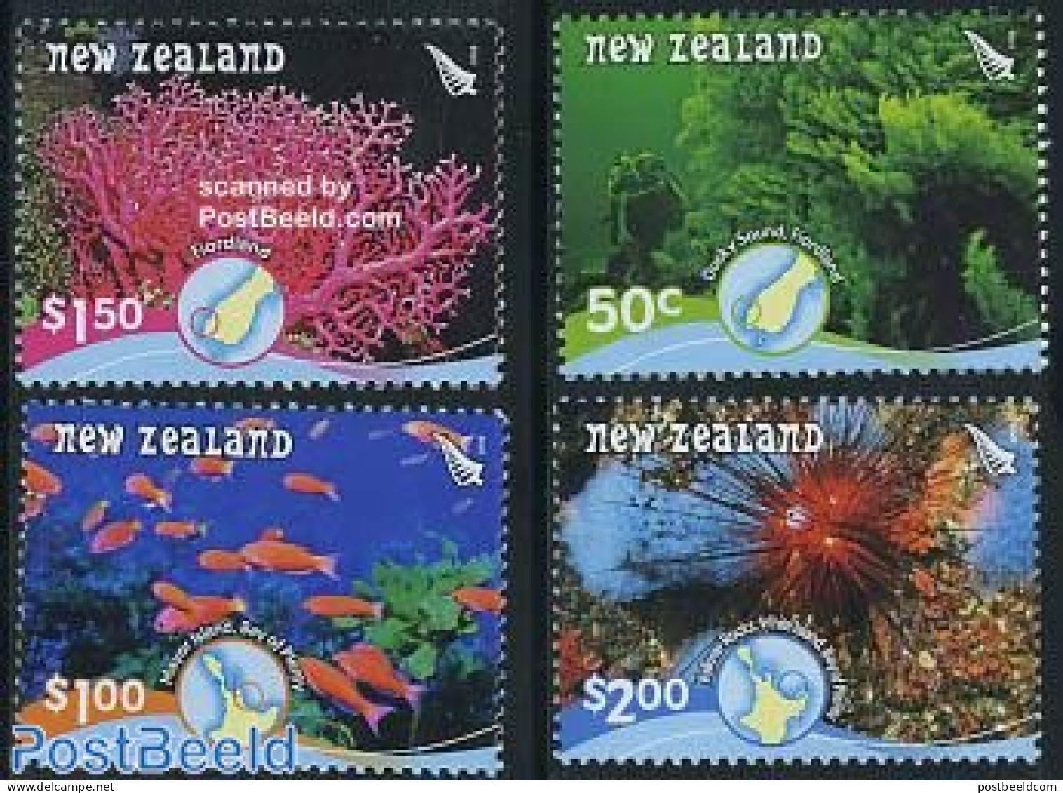 New Zealand 2008 Underwater Reefs 4v, Mint NH, Nature - Sport - Various - Fish - Diving - Maps - Ungebraucht