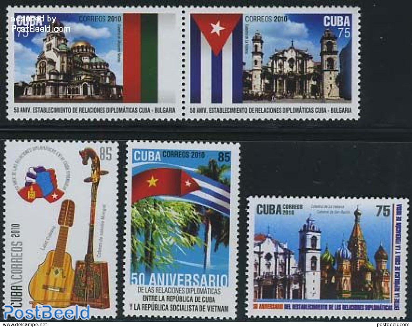 Cuba 2010 Diplomatic Relations 5v (3v+[:]), Mint NH, History - Performance Art - Religion - Flags - Music - Musical In.. - Ungebraucht