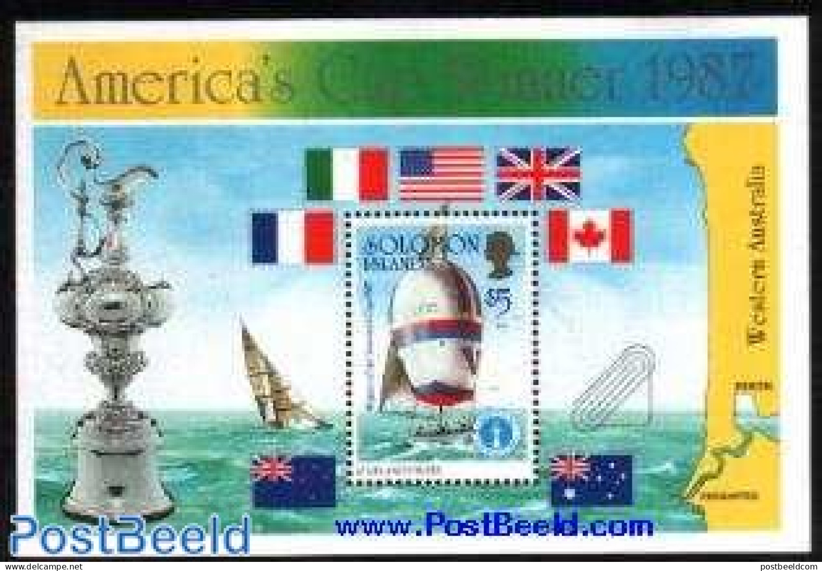 Solomon Islands 1987 Americas Cup S/s, Mint NH, Sport - Transport - Sailing - Sport (other And Mixed) - Ships And Boats - Zeilen