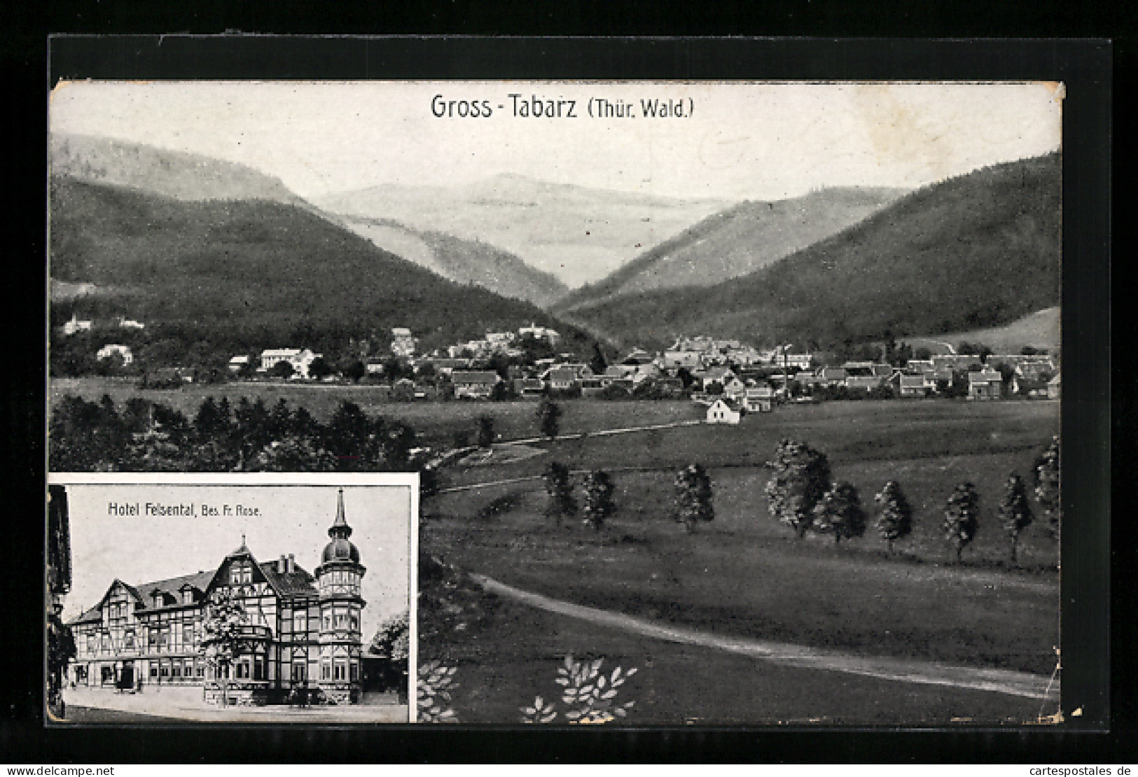 AK Gross-Tabarz /Thür. Wald, Hotel Felsental, Bes. Fr. Rose, Panorama  - Tabarz