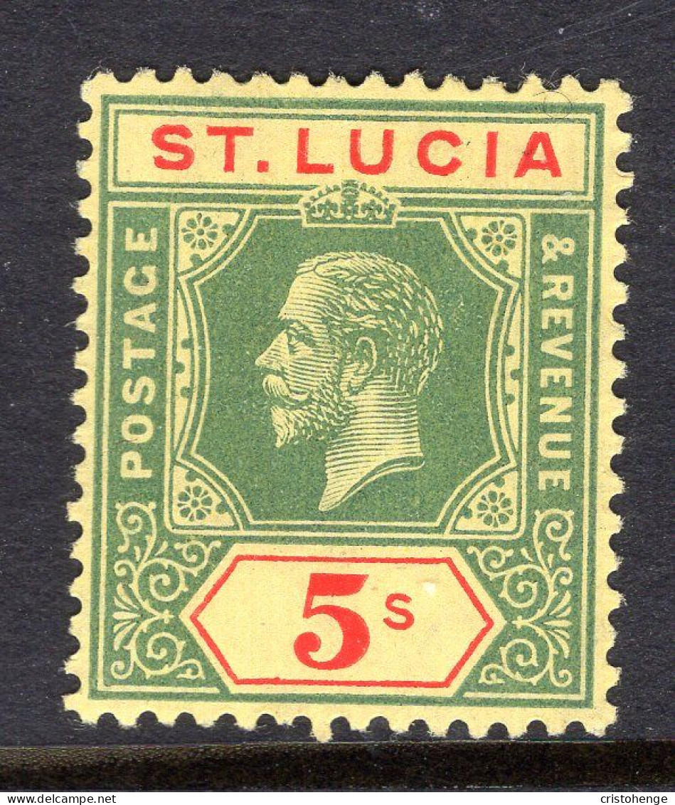 St Lucia 1912-21 KGV - Wmk. Multiple Crown CA - 5/- Green & Red On Yellow HM (SG 88) - Ste Lucie (...-1978)