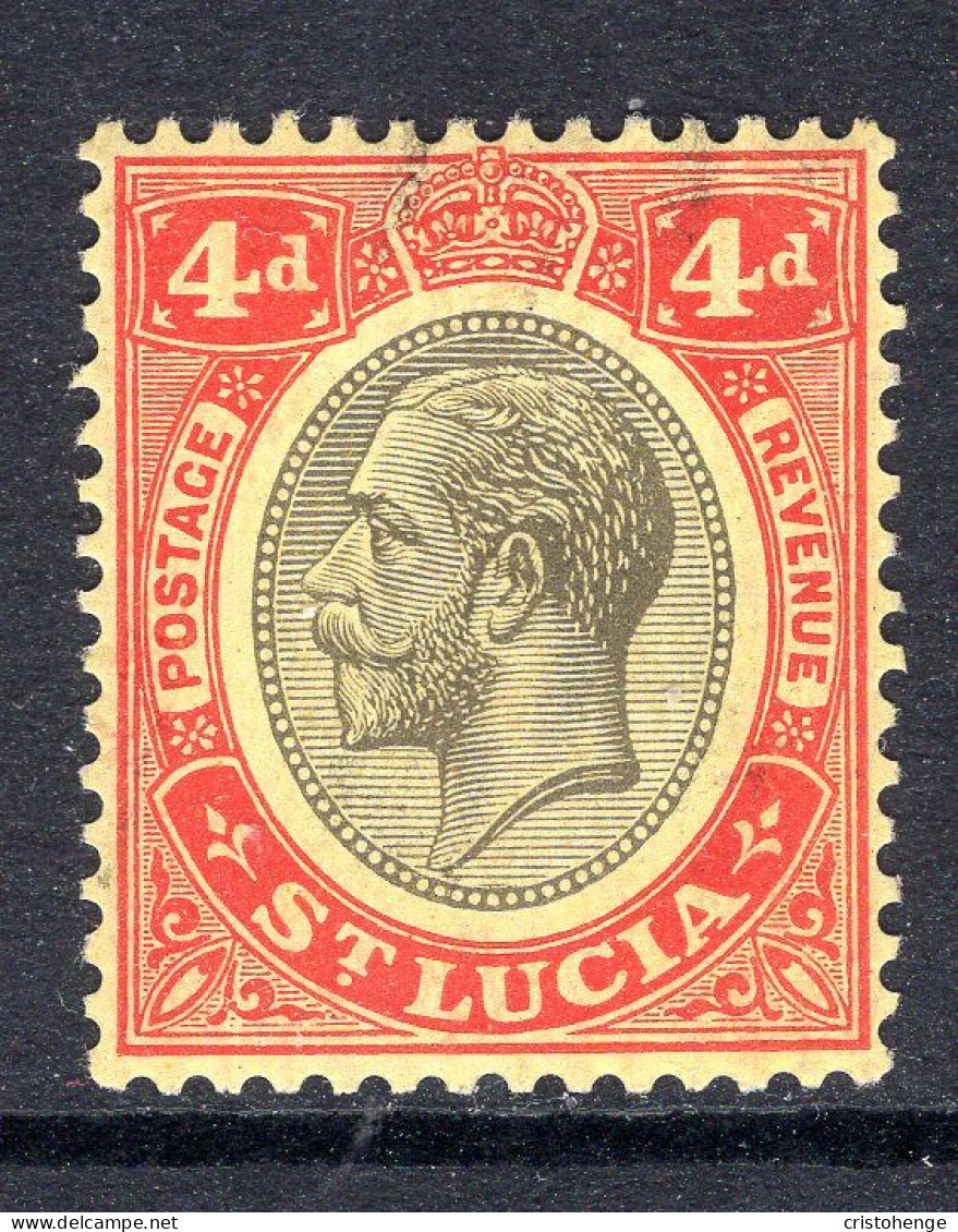 St Lucia 1921-30 KGV - Wmk. Script CA - 4d Black & Red On Yellow HM (SG 101) - St.Lucia (...-1978)