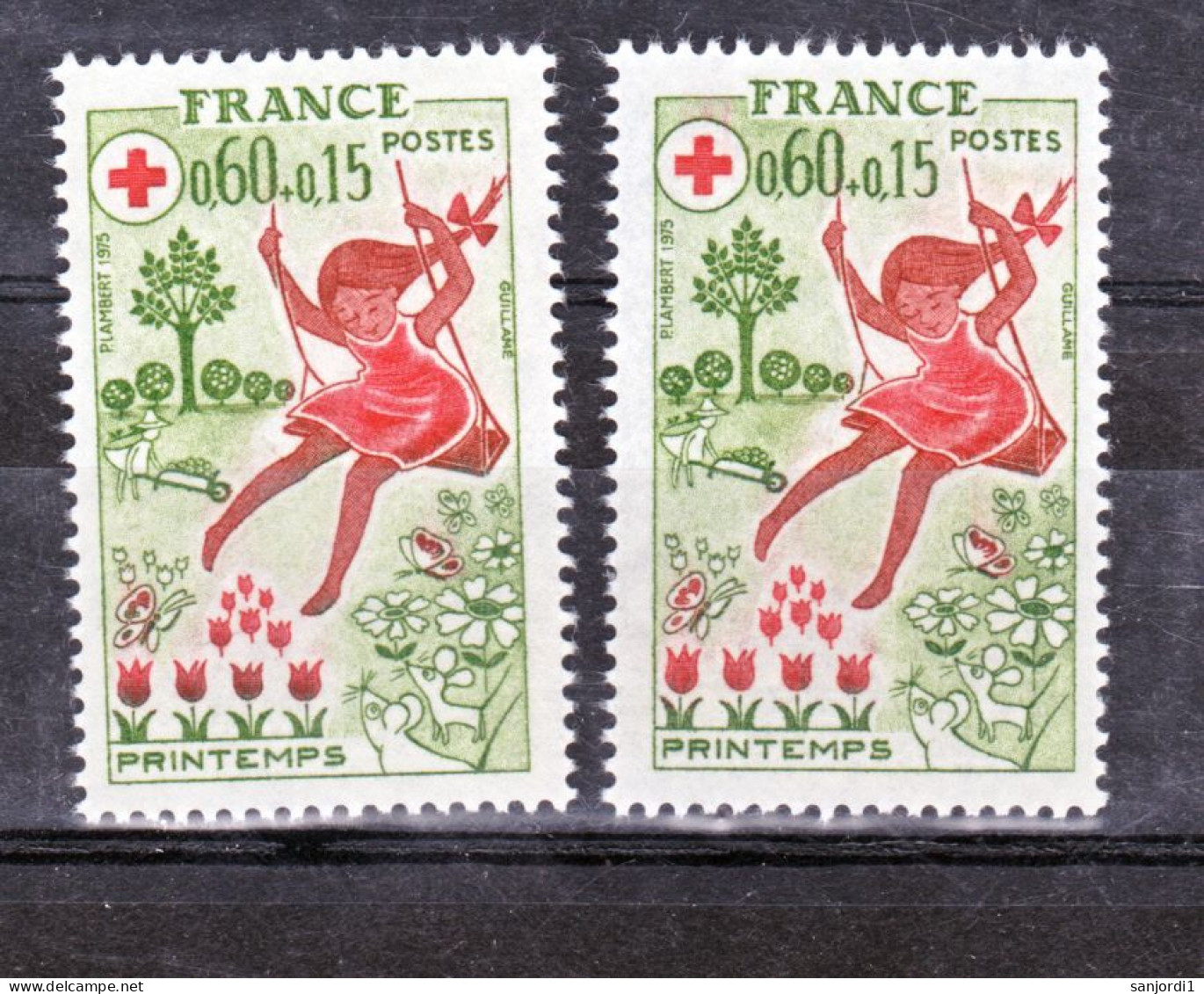 France 1860 Variété Tulipes Vertes Et Normal Croix Rouge Neuf ** TB MNH Sin Charnela - Neufs