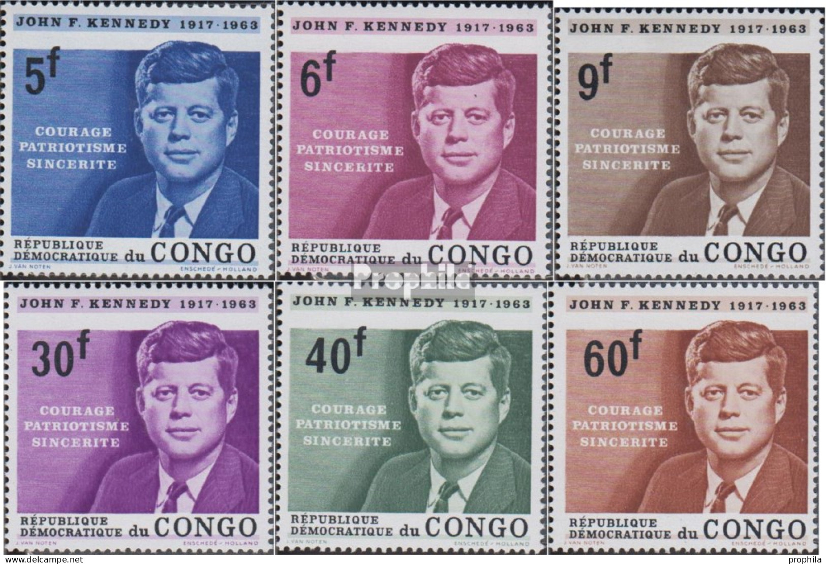Kongo (Kinshasa) 207-212 (kompl.Ausg.) Postfrisch 1964 Präsident Kennedy - Sonstige & Ohne Zuordnung
