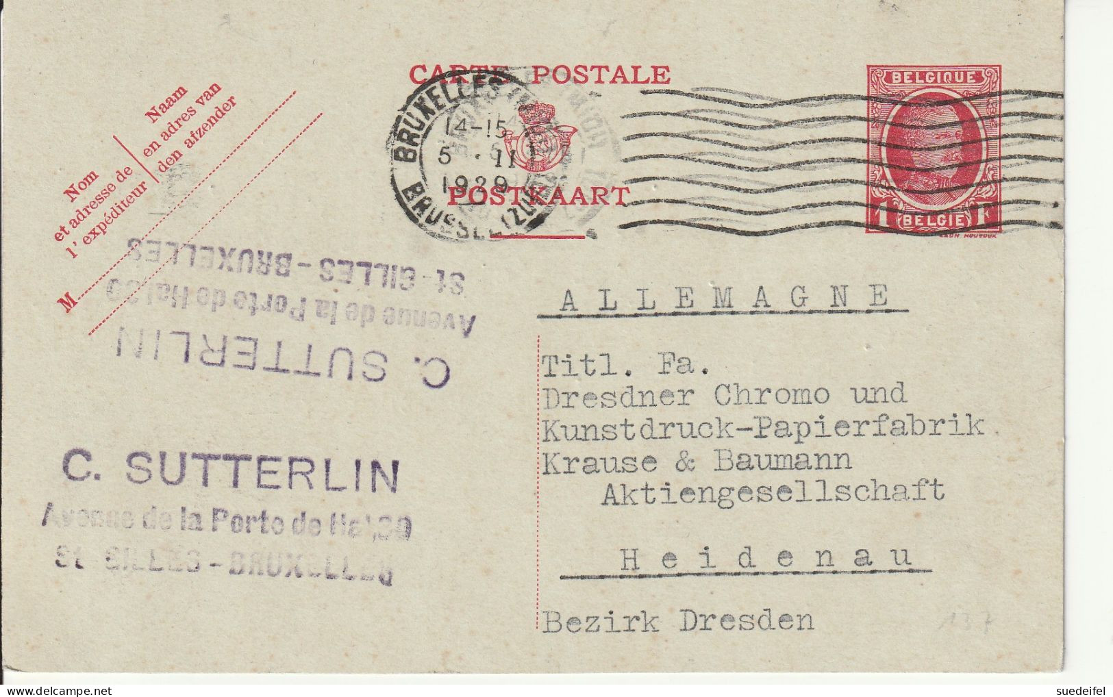 Belgien,  Ganzsache  1929 - Lettres & Documents