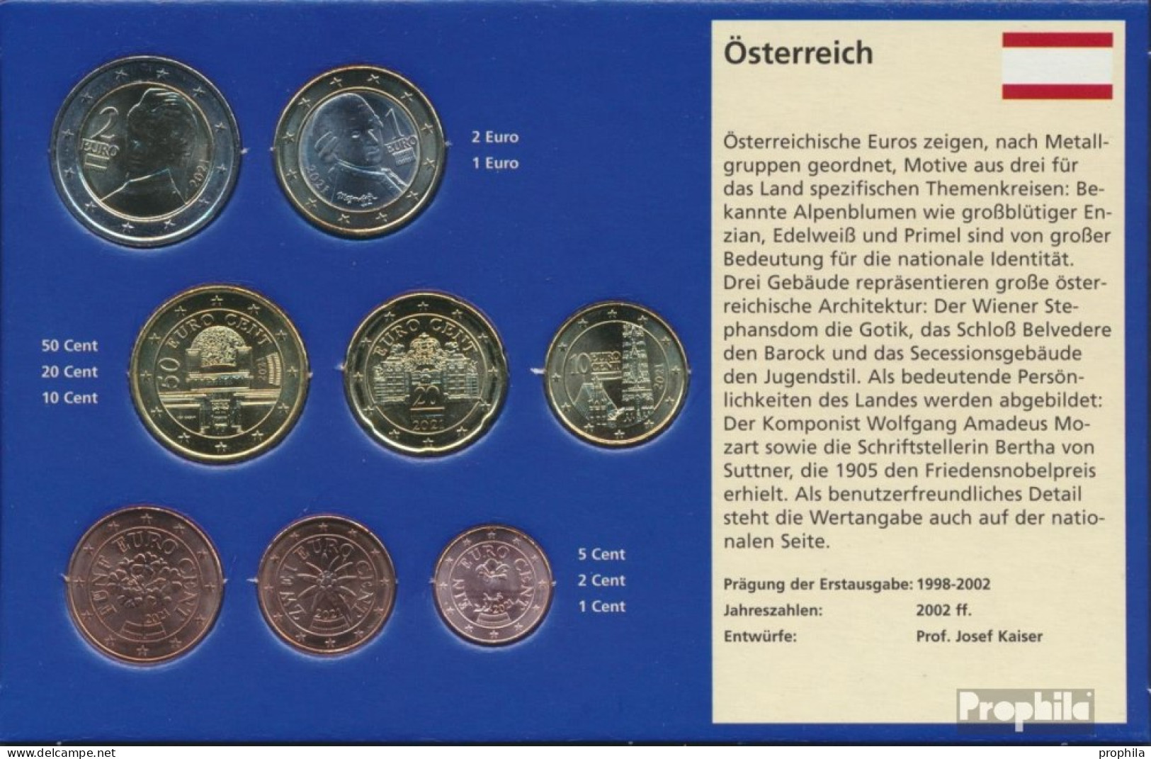 Österreich 2021 Stgl./unzirkuliert Kursmünzensatz 2021 Euro Nachauflage - Austria